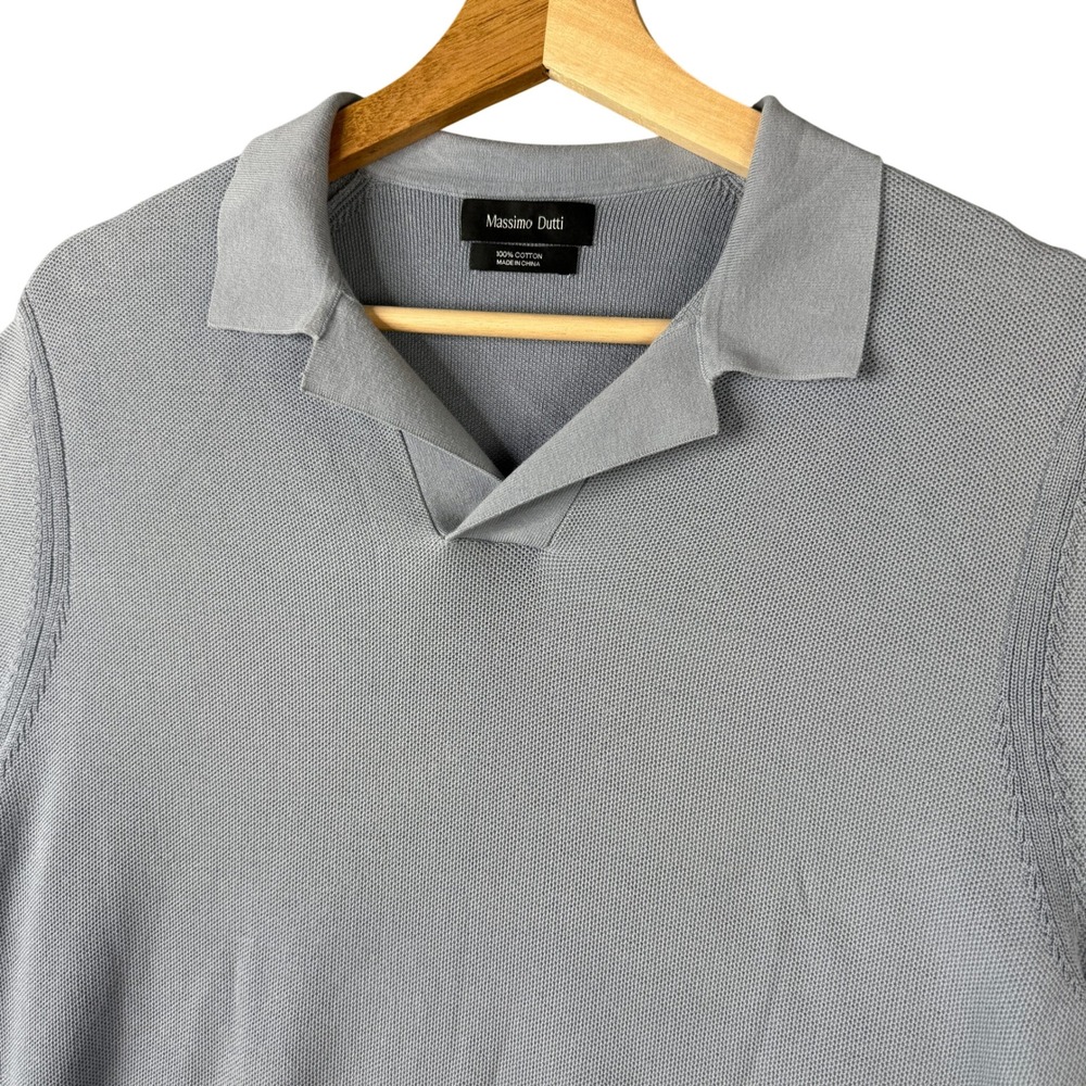 Massimo Dutti Mens Medium Blue 100% Cotton Short Sleeve Knit Polo Sweater Shirt